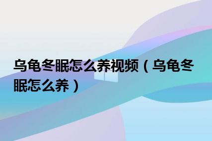 乌龟冬眠怎么养视频（乌龟冬眠怎么养）