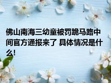 佛山南海三幼童被罚跪马路中间官方通报来了 具体情况是什么!