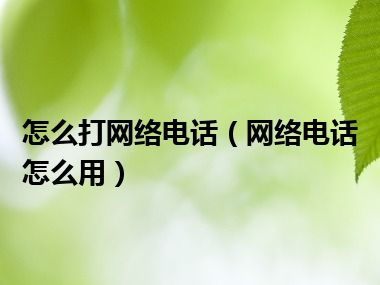 怎么打网络电话（网络电话怎么用）