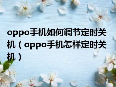 oppo手机如何调节定时关机（oppo手机怎样定时关机）