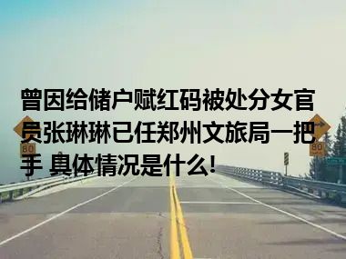 曾因给储户赋红码被处分女官员张琳琳已任郑州文旅局一把手 具体情况是什么!