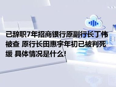 已辞职7年招商银行原副行长丁伟被查 原行长田惠宇年初已被判死缓 具体情况是什么!