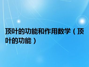 顶叶的功能和作用数学（顶叶的功能）