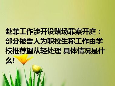 赴菲工作涉开设赌场罪案开庭：部分被告人为职校生称工作由学校推荐望从轻处理 具体情况是什么!