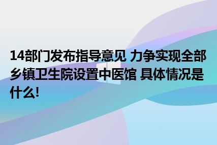 14部门发布指导意见 力争实现全部乡镇卫生院设置中医馆 具体情况是什么!