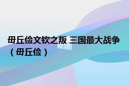 毌丘俭文钦之叛 三国最大战争（毌丘俭）