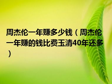 周杰伦一年赚多少钱（周杰伦一年赚的钱比费玉清40年还多）