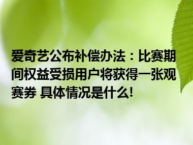 爱奇艺公布补偿办法：比赛期间权益受损用户将获得一张观赛券 具体情况是什么!