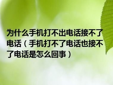 为什么手机打不出电话接不了电话（手机打不了电话也接不了电话是怎么回事）