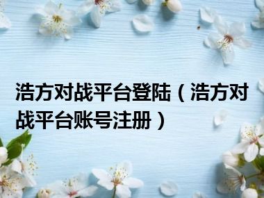 浩方对战平台登陆（浩方对战平台账号注册）