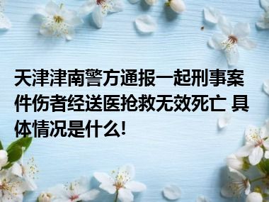 天津津南警方通报一起刑事案件伤者经送医抢救无效死亡 具体情况是什么!