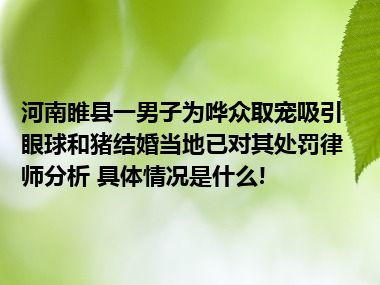 河南睢县一男子为哗众取宠吸引眼球和猪结婚当地已对其处罚律师分析 具体情况是什么!