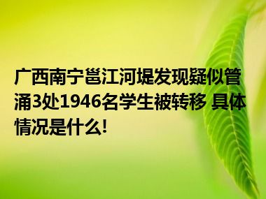 广西南宁邕江河堤发现疑似管涌3处1946名学生被转移 具体情况是什么!