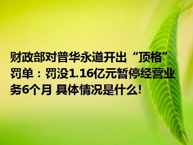 财政部对普华永道开出“顶格”罚单：罚没1.16亿元暂停经营业务6个月 具体情况是什么!