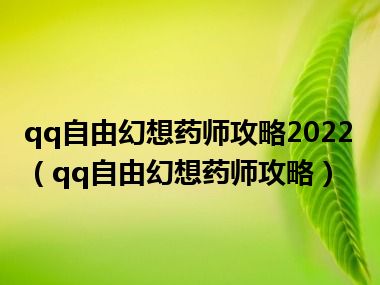 qq自由幻想药师攻略2022（qq自由幻想药师攻略）