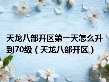 天龙八部开区第一天怎么升到70级（天龙八部开区）