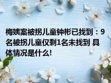 梅姨案被拐儿童钟彬已找到：9名被拐儿童仅剩1名未找到 具体情况是什么!