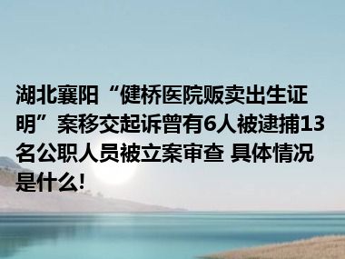 湖北襄阳“健桥医院贩卖出生证明”案移交起诉曾有6人被逮捕13名公职人员被立案审查 具体情况是什么!