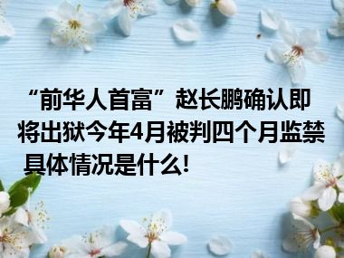 “前华人首富”赵长鹏确认即将出狱今年4月被判四个月监禁 具体情况是什么!