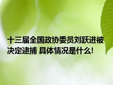 十三届全国政协委员刘跃进被决定逮捕 具体情况是什么!