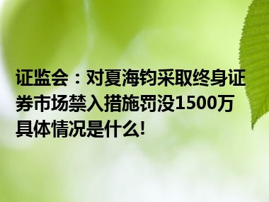 证监会：对夏海钧采取终身证券市场禁入措施罚没1500万 具体情况是什么!