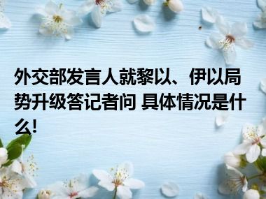 外交部发言人就黎以、伊以局势升级答记者问 具体情况是什么!