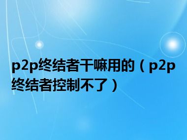 p2p终结者干嘛用的（p2p终结者控制不了）