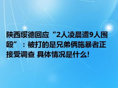 陕西绥德回应“2人凌晨遭9人围殴”：被打的是兄弟俩施暴者正接受调查 具体情况是什么!