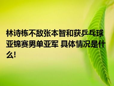 林诗栋不敌张本智和获乒乓球亚锦赛男单亚军 具体情况是什么!