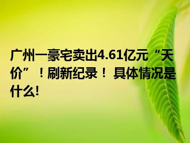 广州一豪宅卖出4.61亿元“天价”！刷新纪录！ 具体情况是什么!