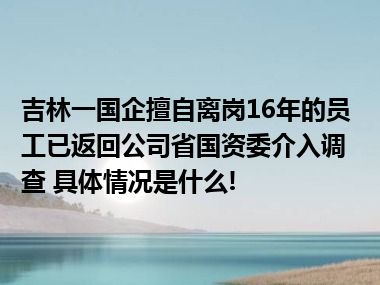 吉林一国企擅自离岗16年的员工已返回公司省国资委介入调查 具体情况是什么!