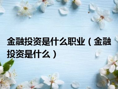 金融投资是什么职业（金融投资是什么）