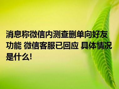 消息称微信内测查删单向好友功能 微信客服已回应 具体情况是什么!