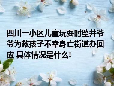 四川一小区儿童玩耍时坠井爷爷为救孩子不幸身亡街道办回应 具体情况是什么!