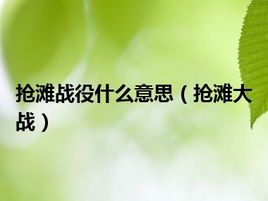 抢滩战役什么意思（抢滩大战）