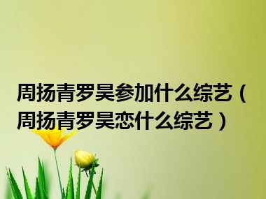 周扬青罗昊参加什么综艺（周扬青罗昊恋什么综艺）