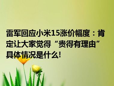 雷军回应小米15涨价幅度：肯定让大家觉得“贵得有理由” 具体情况是什么!