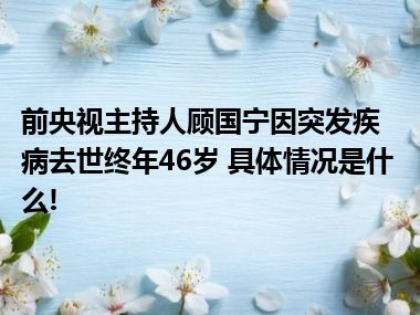 前央视主持人顾国宁因突发疾病去世终年46岁 具体情况是什么!