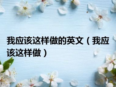 我应该这样做的英文（我应该这样做）