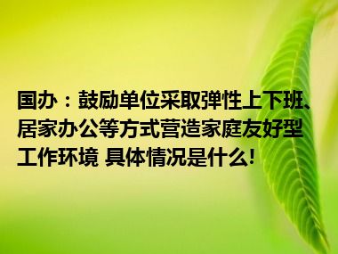 国办：鼓励单位采取弹性上下班、居家办公等方式营造家庭友好型工作环境 具体情况是什么!