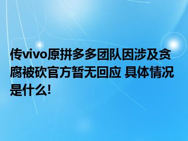 传vivo原拼多多团队因涉及贪腐被砍官方暂无回应 具体情况是什么!