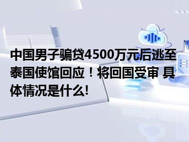 中国男子骗贷4500万元后逃至泰国使馆回应！将回国受审 具体情况是什么!