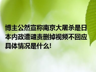 博主公然宣称南京大屠杀是日本内政遭谴责删掉视频不回应 具体情况是什么!