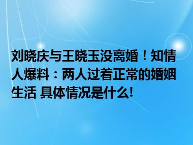 刘晓庆与王晓玉没离婚！知情人爆料：两人过着正常的婚姻生活 具体情况是什么!