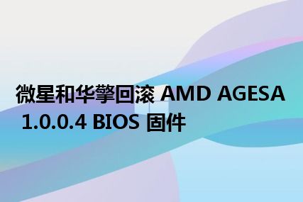 微星和华擎回滚 AMD AGESA 1.0.0.4 BIOS 固件